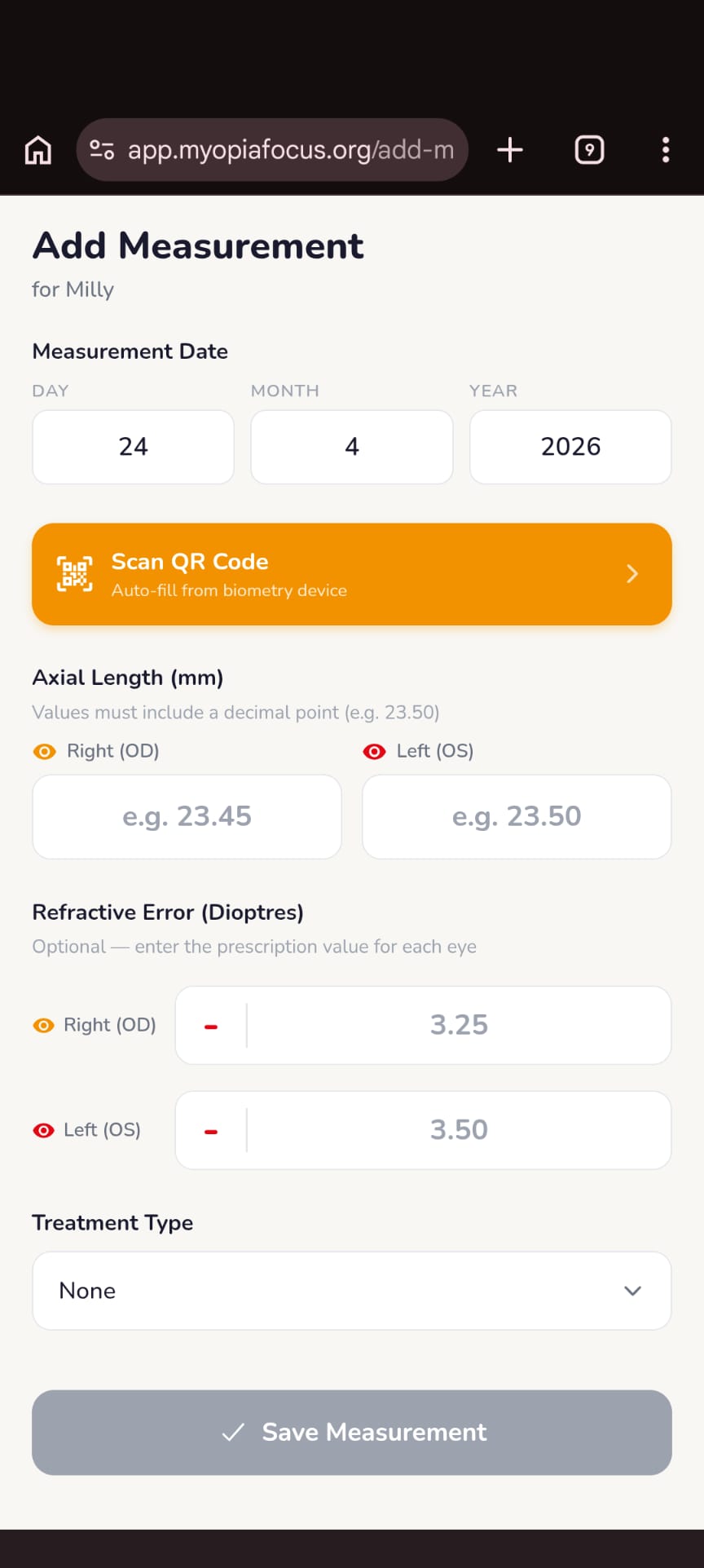 Add measurement screen
