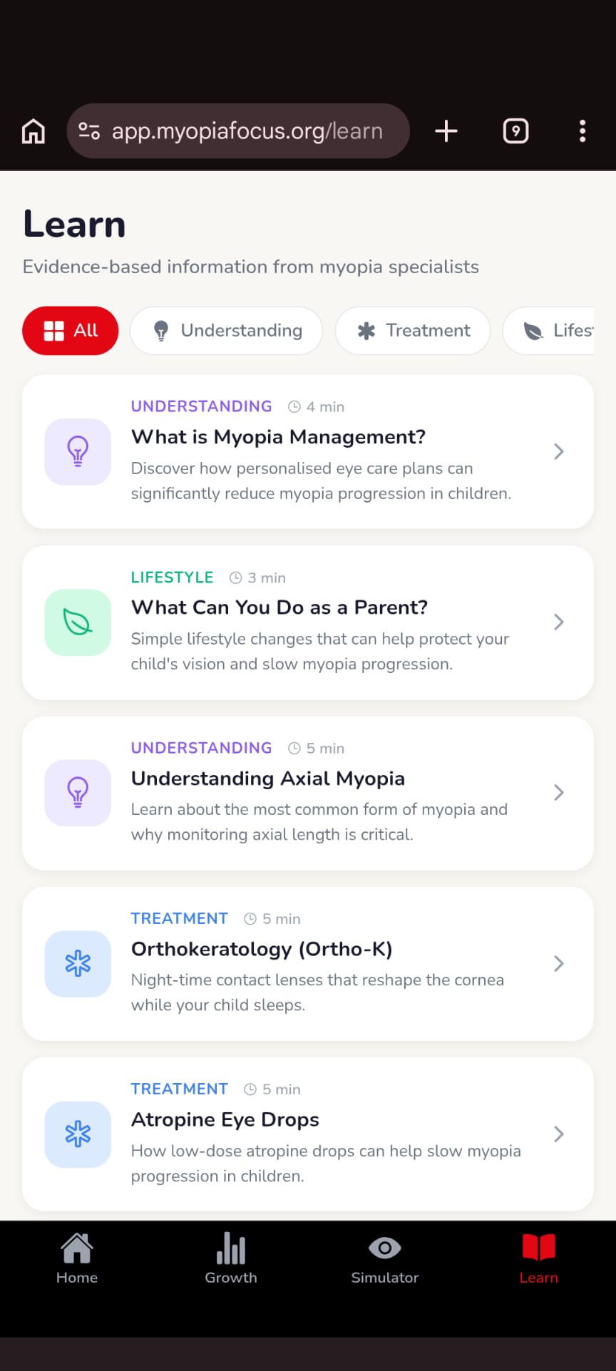 Learning hub screen