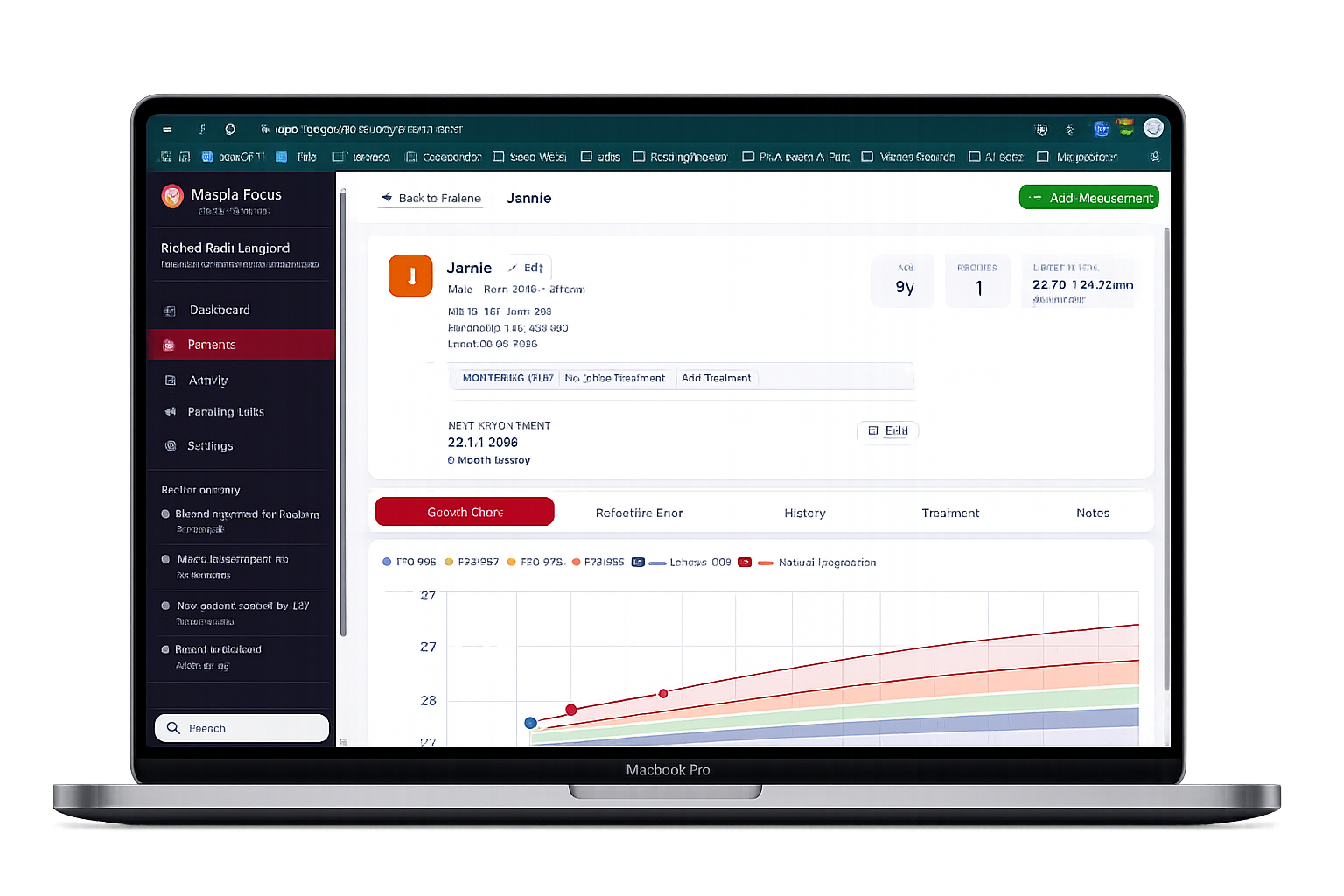 Practitioner dashboard — growth chart
