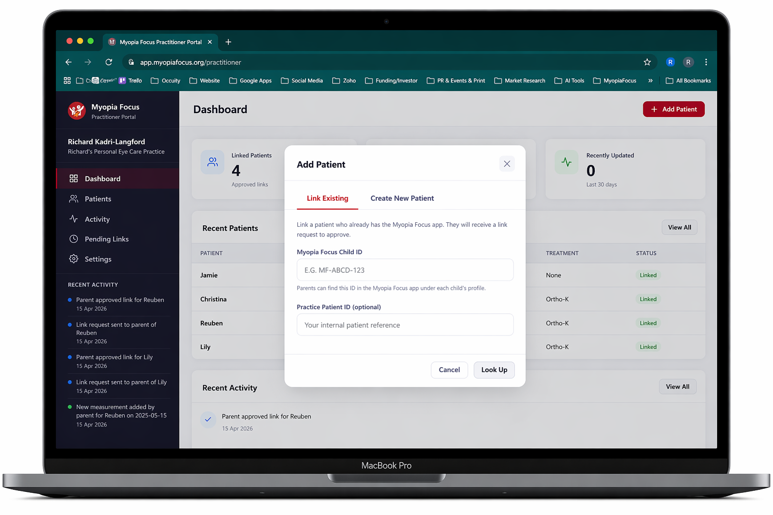Practitioner dashboard — add patient