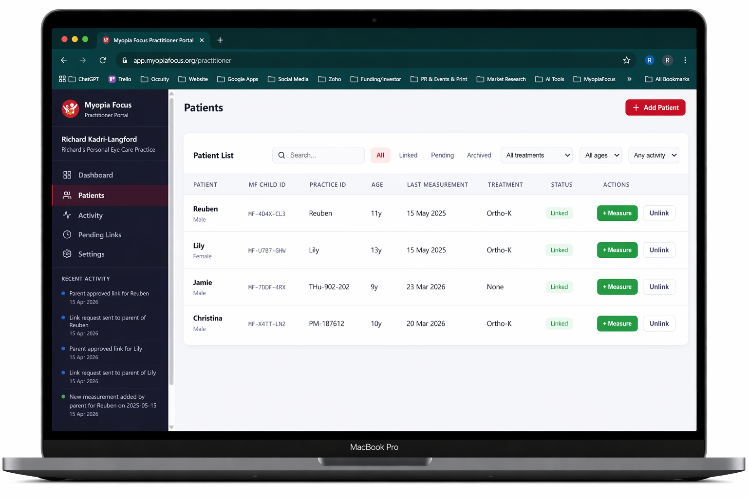 Practitioner dashboard — patient list